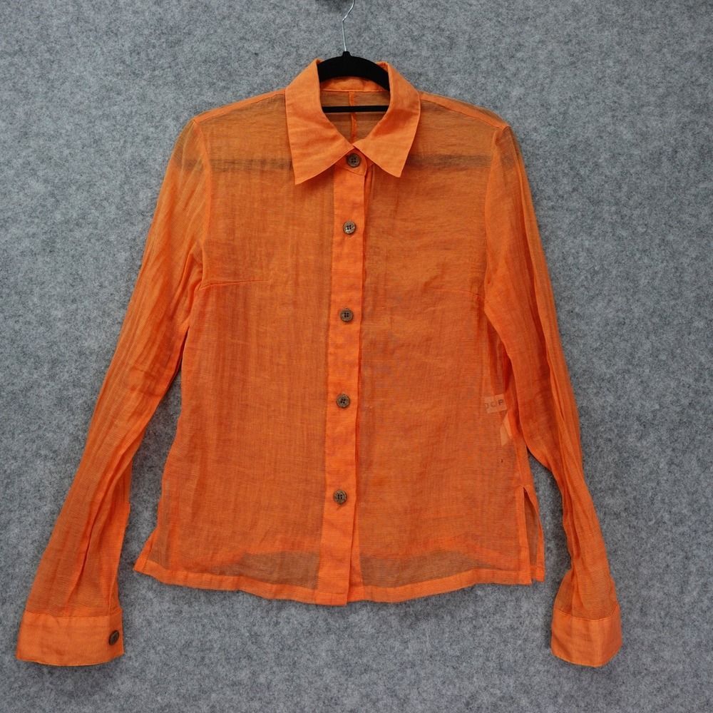 Vintage 90s Y2K Festival Mesh Shirt Womens XS Sunset Orange Sheer SCOOP JAPAN